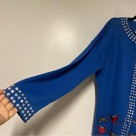 Vintage Storybook Knits Blue Sled Ride Ugly Christmas Sweater Size L - Picture 5 of 7